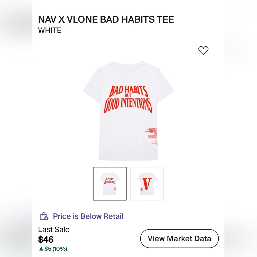 NAV x VLONE Bad Habits Tee Size SMALL Brand New In Poly - Picture 5 of 5